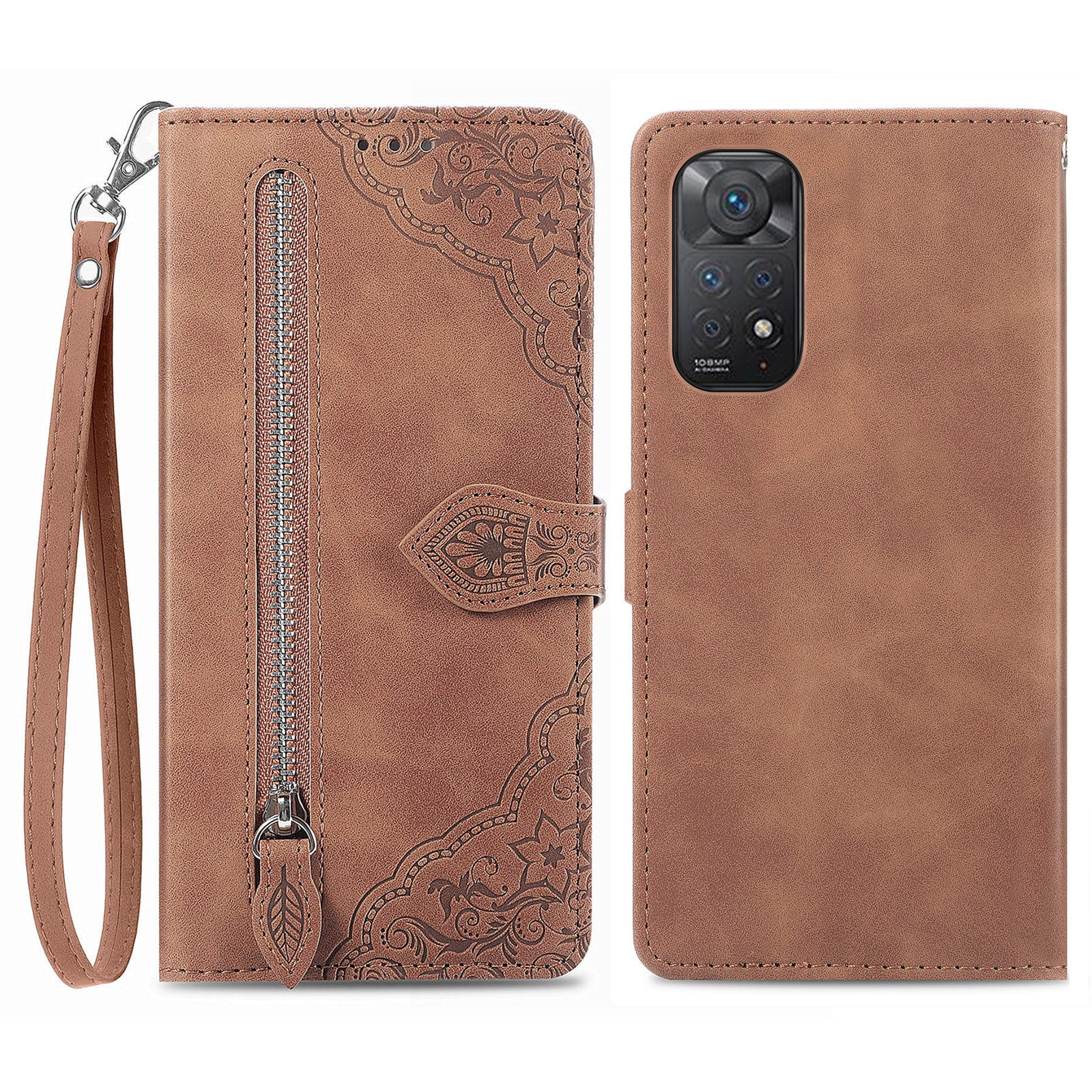 For Xiaomi Redmi Note 12 Pro 4G 11 Pro 4G (MediaTek) Note 11 Pro 5G (Qualcomm) Flower Imprinted Pattern PU Leather Zipper Pocket Phone Case with Wallet Stand For Xiaomi Redmi Note 12 Pro 4G 11 Pro 4G (MediaTek) Note 11 Pro 5G (Qualcomm) Flower Imprinted Pattern PU Leather Zipper Pocket Phone Case with Wallet Stand
